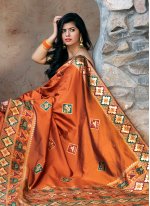 Stylish Orange Patola Silk  Contemporary Saree