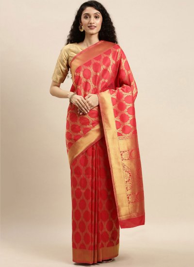 Stylish Pink Weaving Kanjivaram Silk Traditional Designer Saree