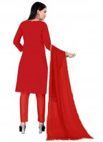 Stylish Red Embroidered Cotton Pant Style Suit