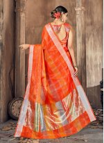 Stylish Woven Orange Traditional Saree