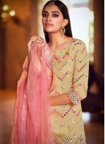 Suave Beige Mirror Net Designer Pakistani Salwar Suit