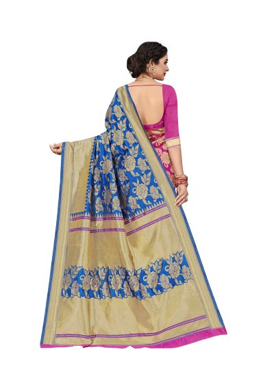 Suave Blue and Pink Weaving Silk Saree