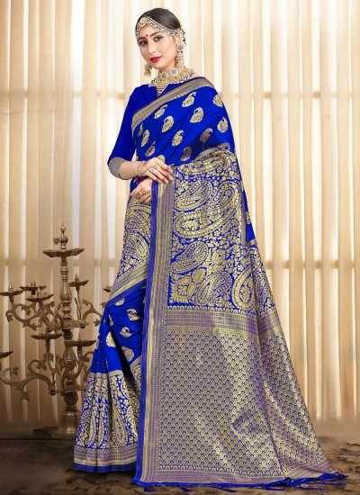 Suave Blue Art Banarasi Silk Traditional Designer Saree