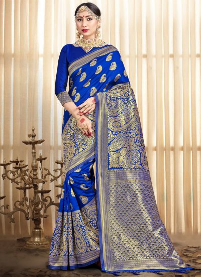 Suave Blue Art Banarasi Silk Traditional Designer Saree