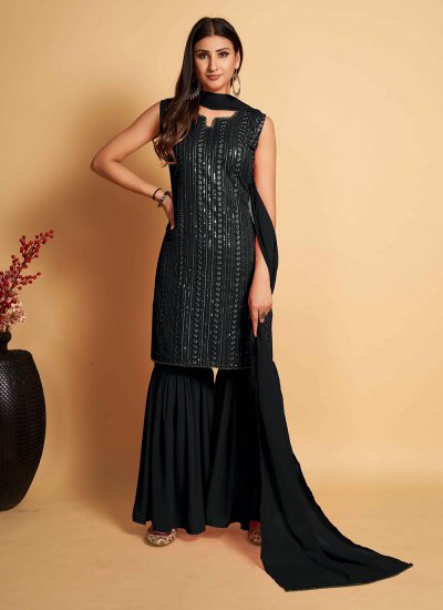 Suave Georgette Black Sequins Designer Salwar Kameez