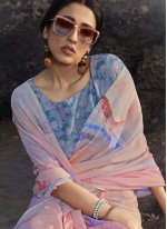 Subtle Multi Colour Satin Silk Printed Saree