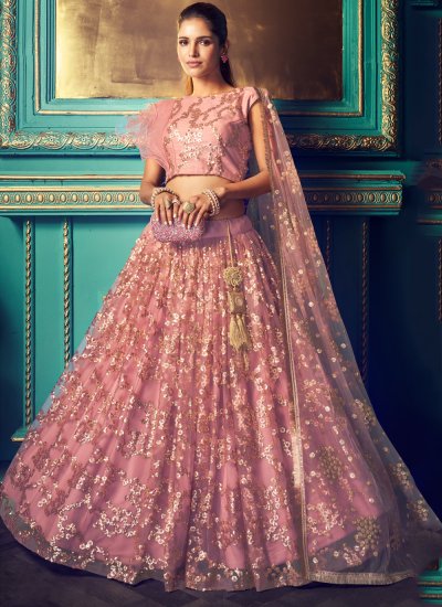 Buy Rose Pink and Light Sea Green Embroidered Lehenga Online in India  @Mohey - Lehenga for Women