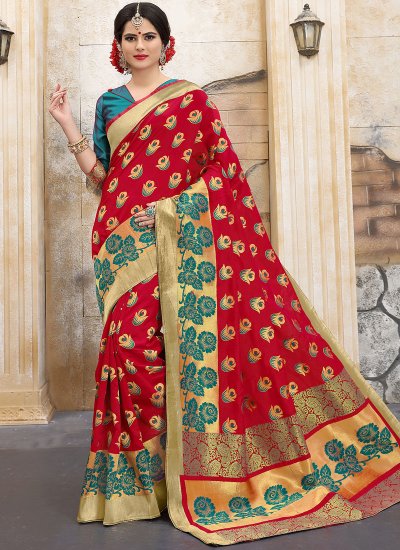 Subtle Red Weaving Art Silk Designer Traditional Saree