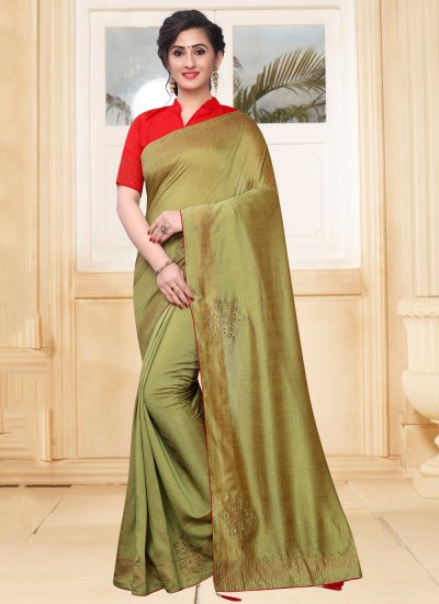Subtle Silk Green Stone Traditional Saree