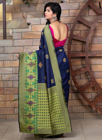 Sumptuous Blue Banarasi Silk Traditional Designer Saree