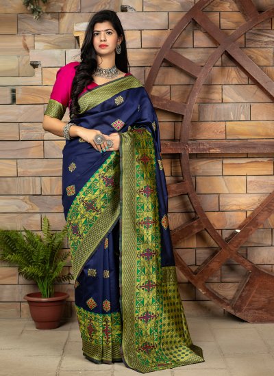 Sumptuous Blue Banarasi Silk Traditional Designer Saree