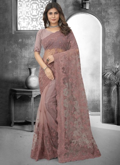 Sumptuous Brown Embroidered Trendy Saree