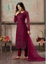 Sumptuous Sequins Purple Net Designer Salwar Kameez