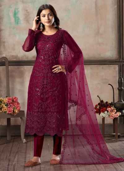 Sumptuous Sequins Purple Net Designer Salwar Kameez