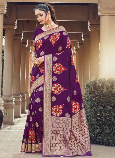 Sumptuous Silk Woven Purple Designer Traditional Saree