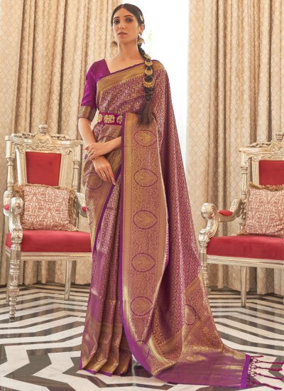 Sunshine Purple Handloom silk Traditional Designer Saree