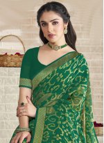 Superb Abstract Print Brasso Green Printed Saree