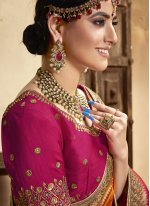Superb Banarasi Silk Patch Border Hot Pink and Mustard Designer Traditional Saree