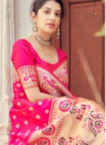 Superb Hot Pink Weaving Banarasi Silk Designer Traditional Saree