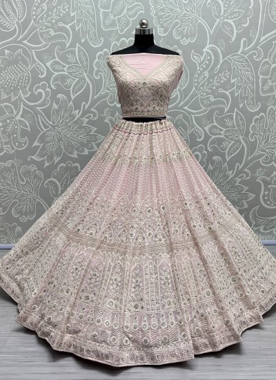 Superb Thread Work Pink Trendy Lehenga Choli