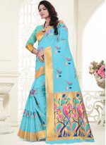 Superb Weaving Blue Banarasi Silk Classic Saree
