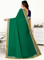 Superlative Green and Navy Blue Embroidered Classic Saree