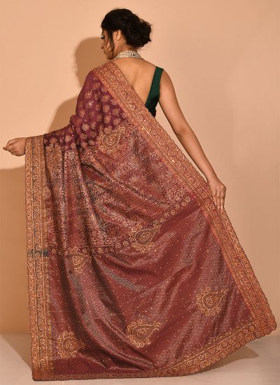 Superlative Kanchipuram Silk Embroidered Maroon Silk Saree