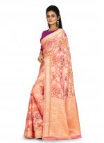 Superlative Weaving Peach Banarasi Silk Traditional Saree