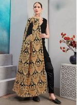 Surpassing Faux Georgette Black Embroidered Jacket Style Suit