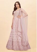 Surpassing Mauve  Embroidered Faux Georgette Anarkali Salwar Suit