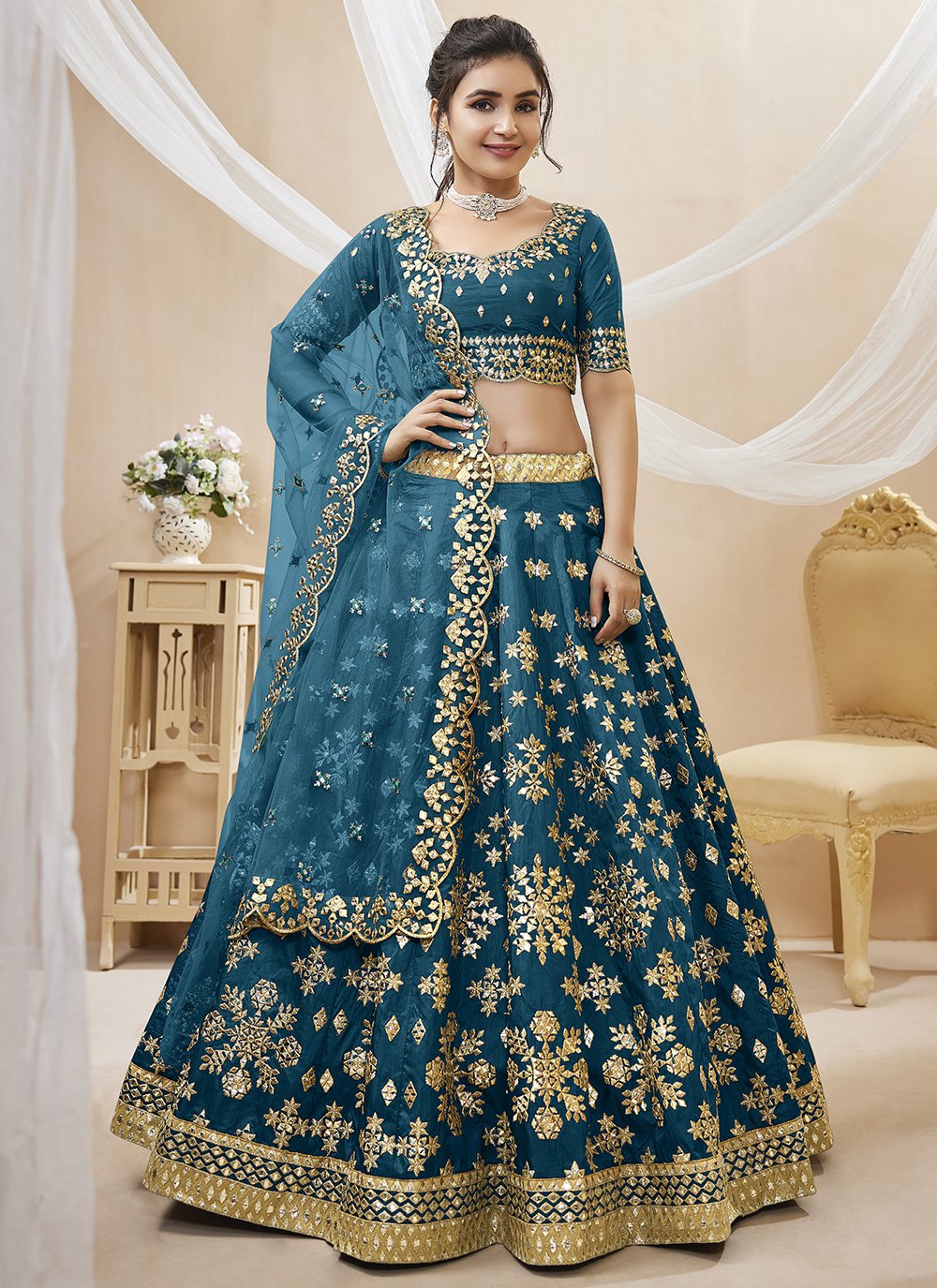 Buy Navy Blue Zari Embroidered Georgette Engagement Wear Lehenga Choli From  Designer Lehenga Choli