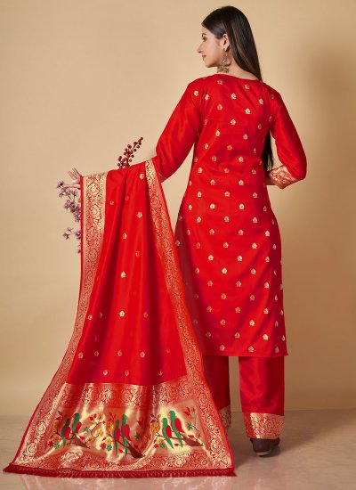Surpassing Woven Red Salwar Suit 