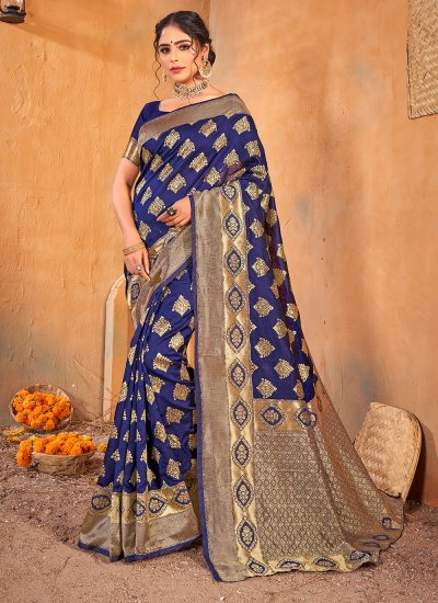 Swanky Blue Banarasi Silk Classic Saree