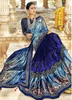 Swanky Embroidered Blue Trendy Saree