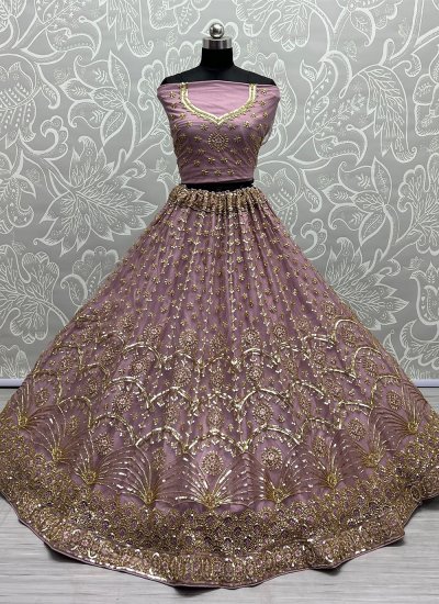 Swanky Net Embroidered Lavender Trendy Long Choli Lehenga