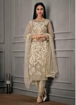 Swanky Net Off White Pakistani Straight Suit