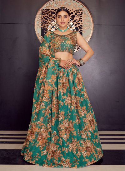 Green Printed Lehenga Lehenga Choli Chunri Lengha Sari Saree Ghagra Dress  Indian | eBay