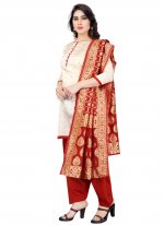 Tafeta Silk Fancy Off White and Red Designer Patiala Suit