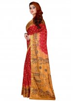 Tafeta Silk Print Maroon Traditional Saree