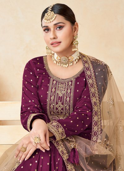 Tafeta Silk Purple Embroidered Trendy Salwar Kameez