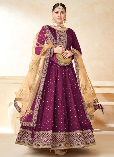 Tafeta Silk Purple Embroidered Trendy Salwar Kameez