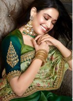 Tamannaah Bhatia Green and Multi Colour Raw Silk Designer Half N Half Saree