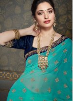 Tamannaah Bhatia Turquoise Classic Designer Saree
