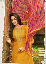 Tantalizing Chanderi Cotton Embroidered Yellow Churidar Salwar Kameez