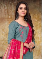 Tantalizing Embroidered Cotton Designer Straight Suit