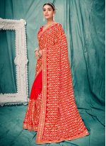 Tantalizing Embroidered Faux Georgette Red Traditional Saree
