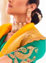 Tantalizing Embroidered Silk Yellow Designer Saree