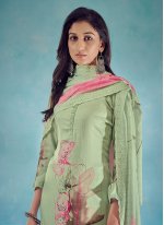 Tantalizing Handwork Green Cotton Salwar Suit