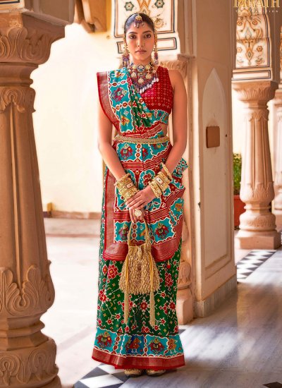 Tantalizing Printed Multi Colour Patola Silk  Trendy Saree