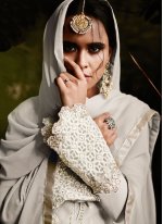 Tantalizing White Faux Georgette Designer Pakistani Suit